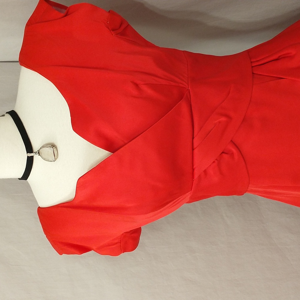 Red Satin Fifties Party Dress Vintage 50's Feminine Fit and Flare made in USA - Picture 2 of 14